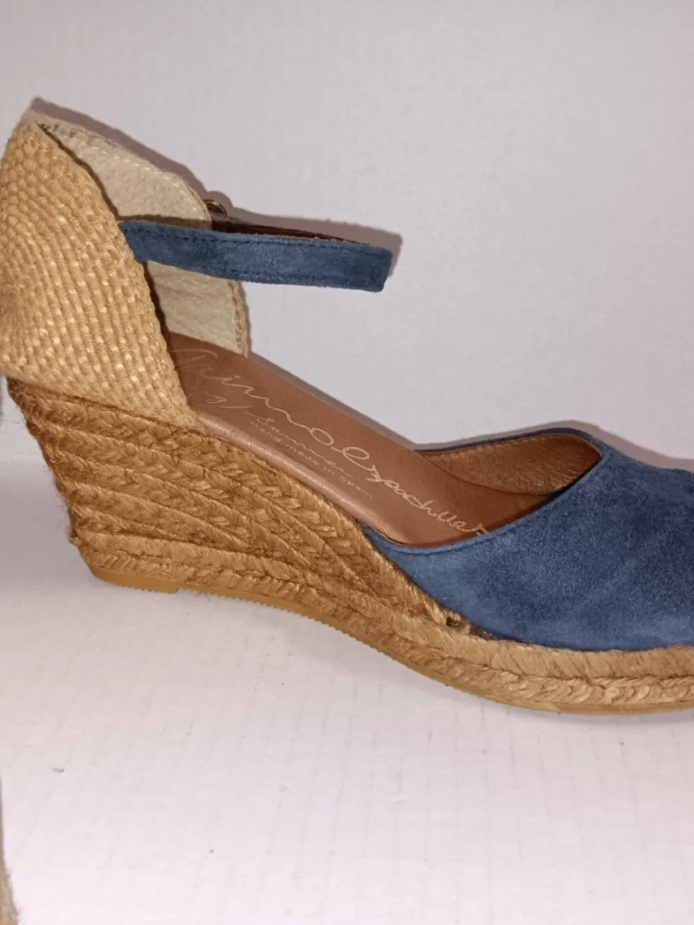 GAIMO ESPADRILLES WEDGE BLUE LEATHER WEDGE SHOES